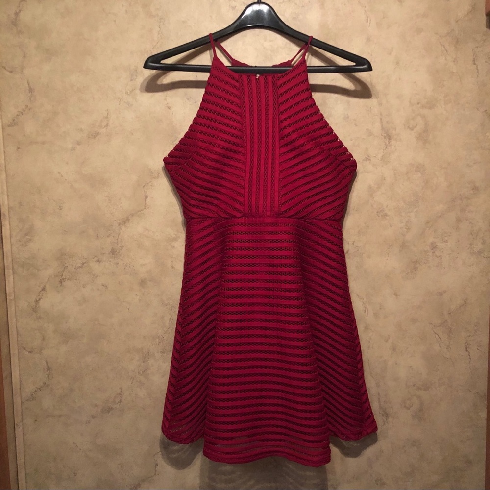 She + Sky Red Lace Mini Dress